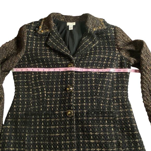 Chico's Tweed Blazer Black Brown Metallic Beaded Fringe Size 12 L Boho Academia - Picture 12 of 15